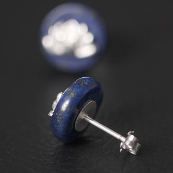 Pendientes de lapislázuli con diseño de loto en plata de ley 925 y Buddha Stones  - image 3