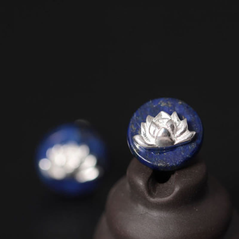 Pendientes de lapislázuli con diseño de loto en plata de ley 925 y Buddha Stones  - image 9