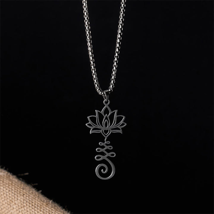 Collar con colgante de acero inoxidable con símbolo de chakra de Buddha Stones y diseño irregular de loto. - image 14