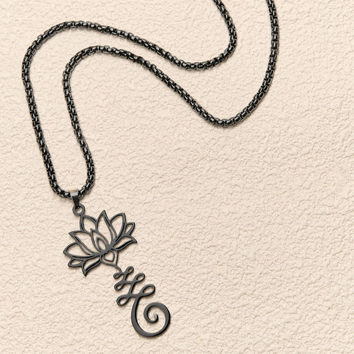 Collar con colgante de acero inoxidable con símbolo de chakra de Buddha Stones y diseño irregular de loto. - image 16