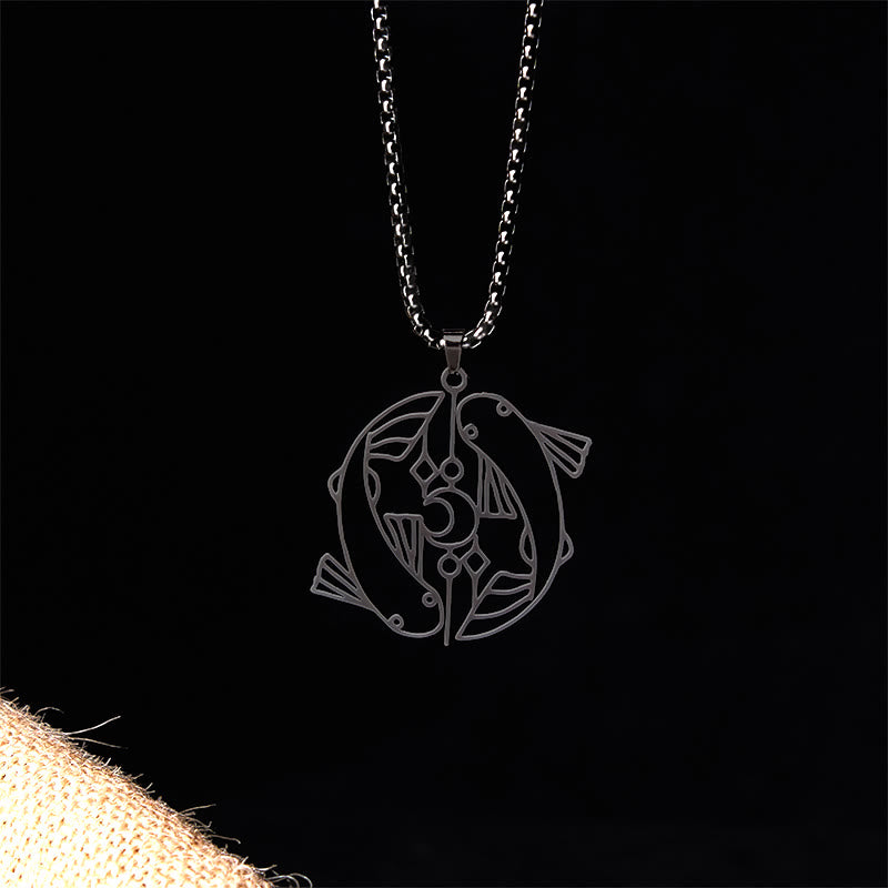Buddha Stones Colgante de acero inoxidable con diseño hueco de pez koi vintage - Negro - image 13