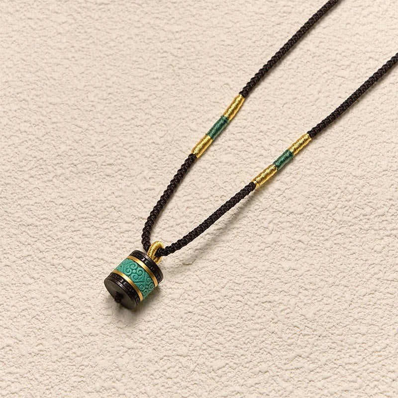 Collar con colgante de paz con cilindro de turquesa y madera de ébano con Buddha Stones - image 3