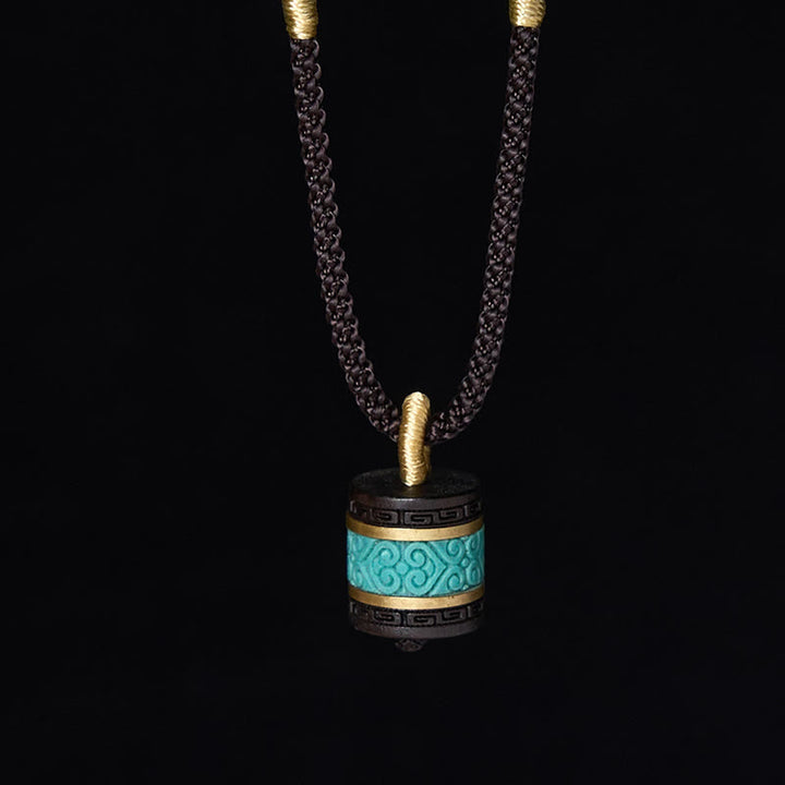 Collar con colgante de paz con cilindro de turquesa y madera de ébano con Buddha Stones - image 2