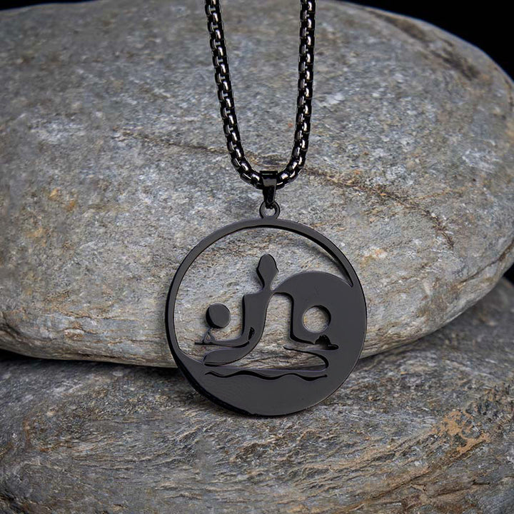 Collar con colgante de equilibrio de acero inoxidable con diseño hueco de Buddha Stones Yin Yang y piedras de Buda - image 1