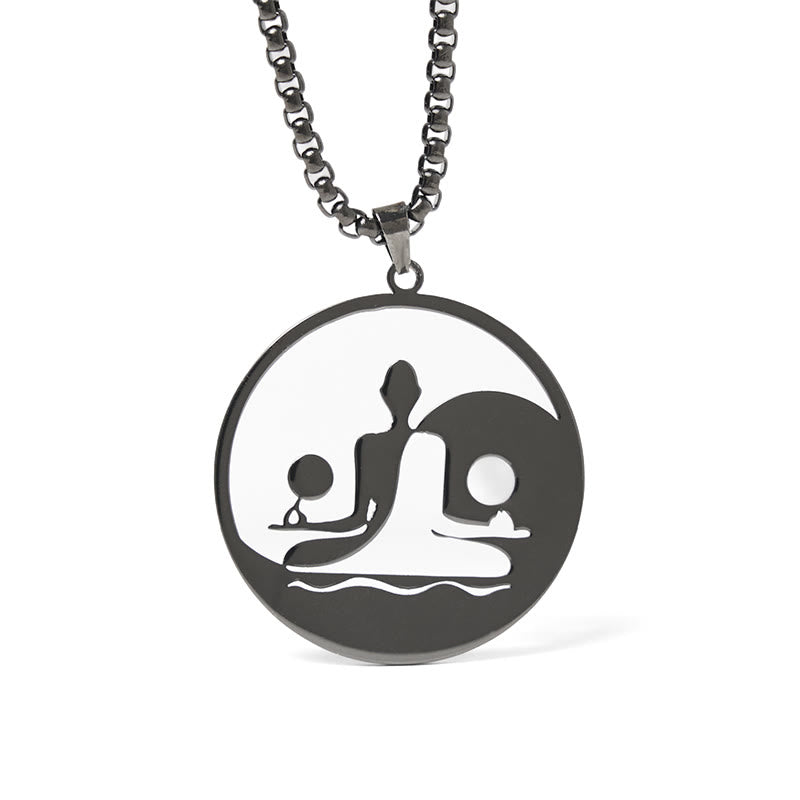 Collar con colgante de equilibrio de acero inoxidable con diseño hueco de Buddha Stones Yin Yang y piedras de Buda - Negro - image 0