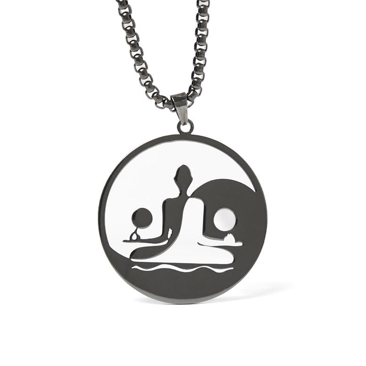 Collar con colgante de equilibrio de acero inoxidable con diseño hueco de Buddha Stones Yin Yang y piedras de Buda - Negro - image 0