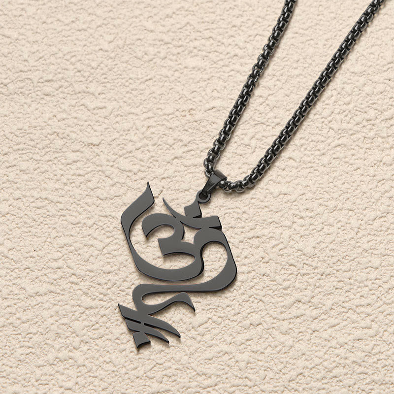 Collar con colgante de acero inoxidable con diseño geométrico de símbolo OM vintage de Buddha Stones - image 16
