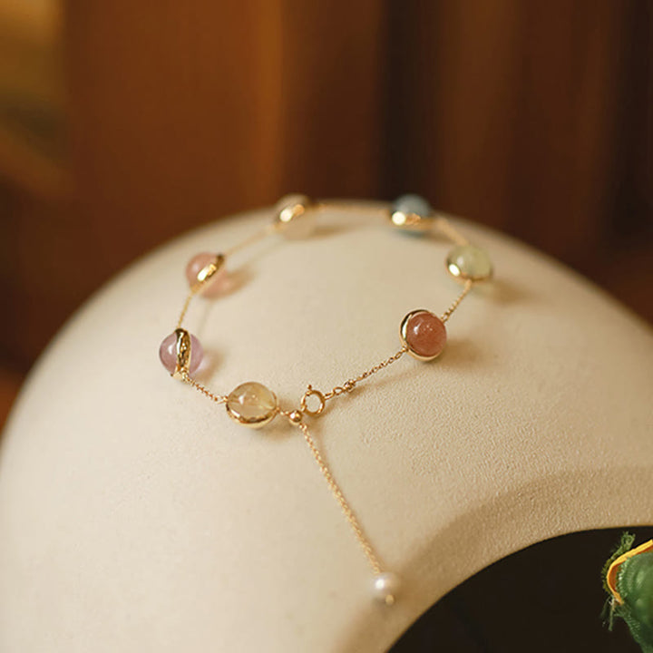 Pulsera de equilibrio de cuarzo fresa y amatista con cristales de colores de Buddha Stones - image 11