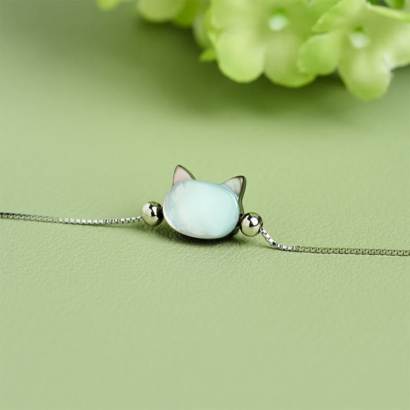 Buddha Stones Pulsera de cadena con bendición de cabeza de gato y piedra tridacna en plata de ley 925 - image 2