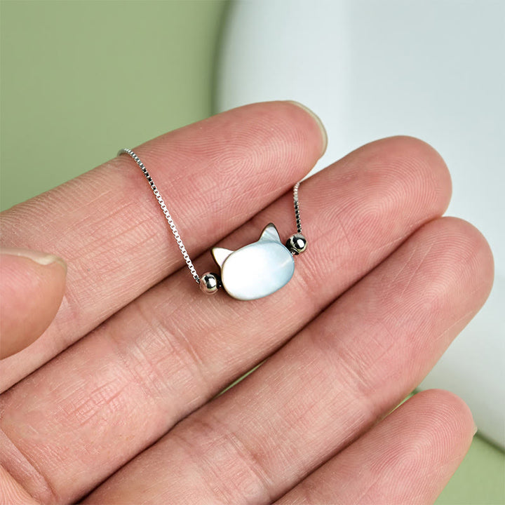 Buddha Stones Pulsera de cadena con bendición de cabeza de gato y piedra tridacna en plata de ley 925 - image 3