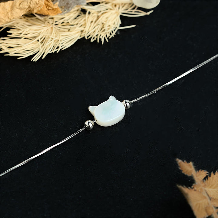 Buddha Stones Pulsera de cadena con bendición de cabeza de gato y piedra tridacna en plata de ley 925 - image 9