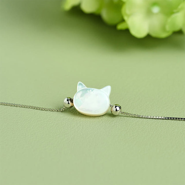 Buddha Stones Pulsera de cadena con bendición de cabeza de gato y piedra tridacna en plata de ley 925 - image 10