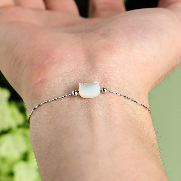 Buddha Stones Pulsera de cadena con bendición de cabeza de gato y piedra tridacna en plata de ley 925 - image 12