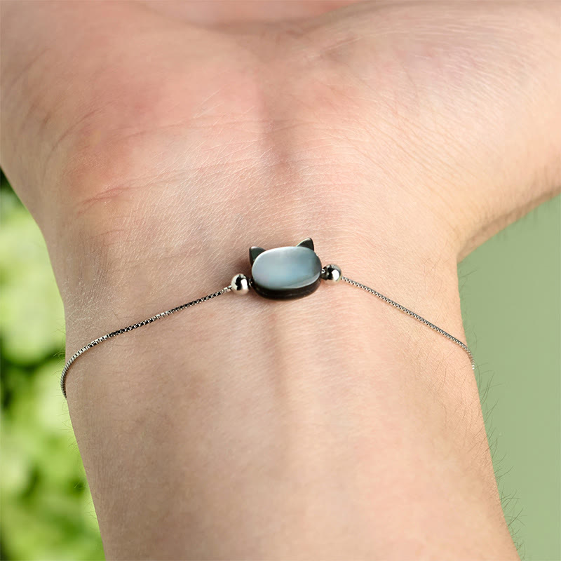 Buddha Stones Pulsera de cadena con bendición de cabeza de gato y piedra tridacna en plata de ley 925 - image 4