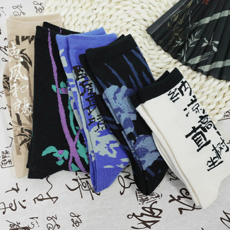 Calcetines de algodón para mujer con diseño floral y caligrafía china de Buddha Stones - image 33
