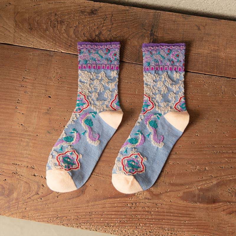 Calcetines de algodón para mujer con estampado floral retro en relieve de Buddha Stones - Azul acero claro - Talla única (US4. 4-9, UE 34-39, UK/ 2,5-6, Asia 22-24,5 cm) - image 17