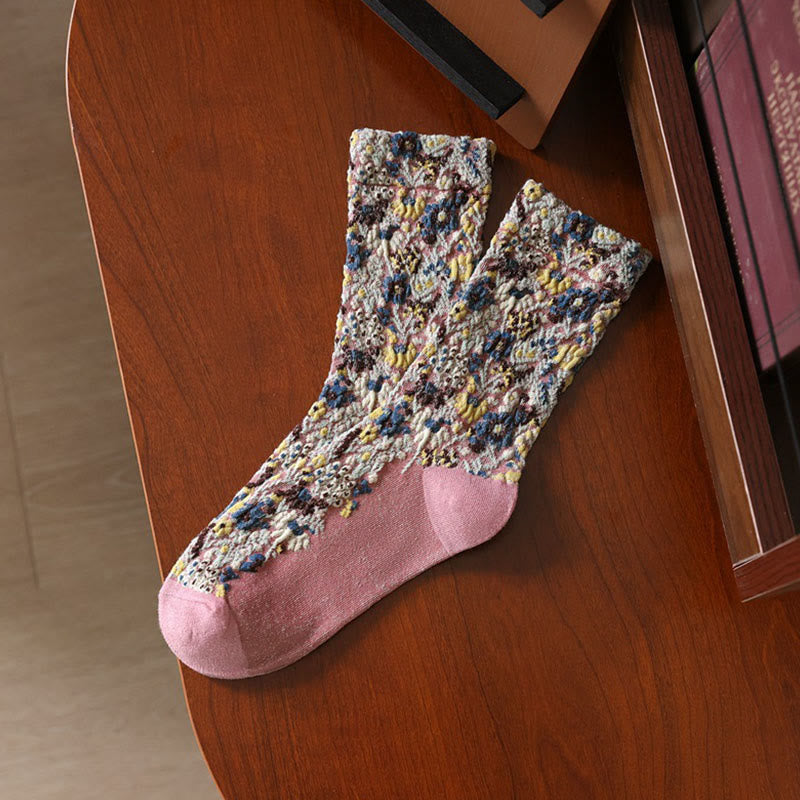 Calcetines de algodón para mujer con textura étnica y estampado floral de Buddha Stones - rosa claro - Talla única (US4. 4-9, UE 34-39, UK/ 2,5-6, Asia 22-24,5 cm) - image 12