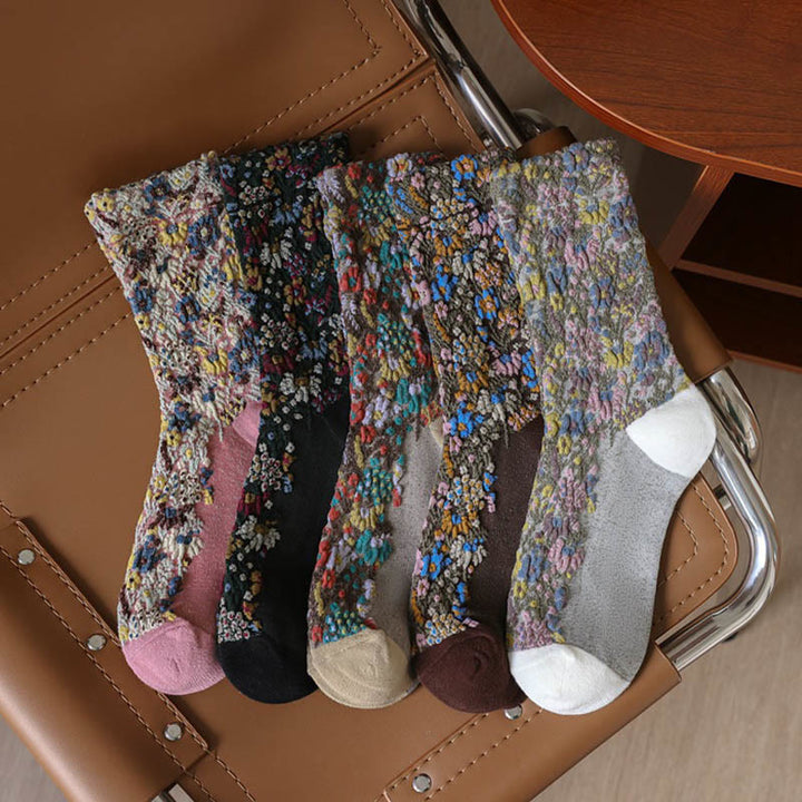 Calcetines de algodón para mujer con textura étnica y estampado floral de Buddha Stones - image 16