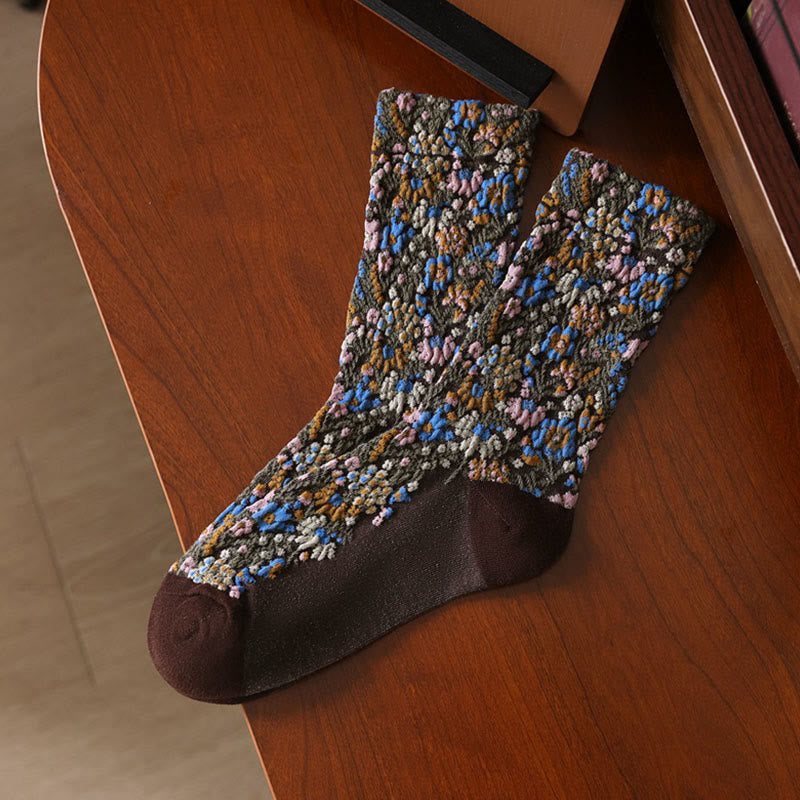 Calcetines de algodón para mujer con textura étnica y estampado floral de Buddha Stones - Marrón silla de montar - Talla única (US4. 4-9, UE 34-39, UK/ 2,5-6, Asia 22-24,5 cm) - image 3
