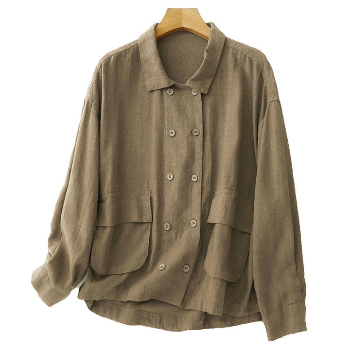 Chaqueta de algodón de manga larga para mujer con diseño de Buddha Stones y bolsillos, cruzada y con estampado de piedras de Buda. - image 6