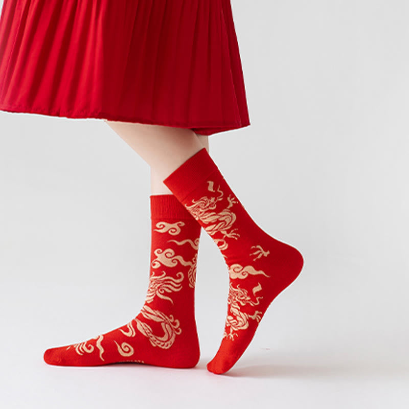 Calcetines unisex de algodón con diseño de dragón rojo y Buddha Stones para hombre y mujer - image 7