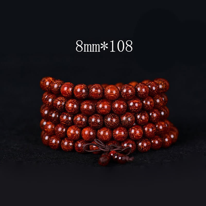 Pulsera de equilibrio de sándalo rojo con hoja pequeña tibetana de Buddha Stones - 8 mm x 108 - image 3