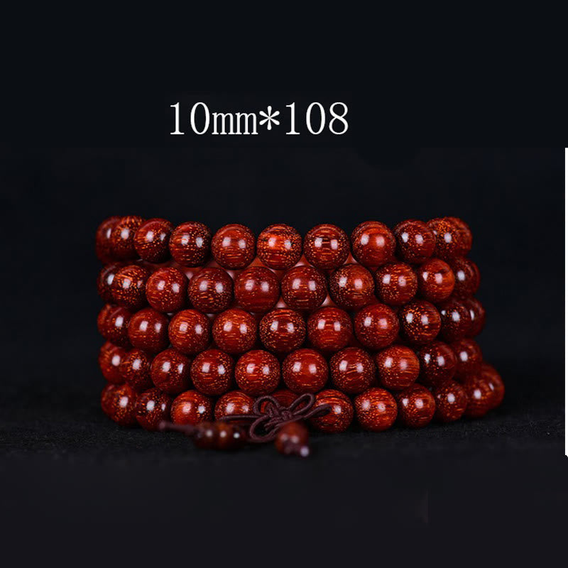 Pulsera de equilibrio de sándalo rojo con hoja pequeña tibetana de Buddha Stones - 10 mm x 108 - image 4