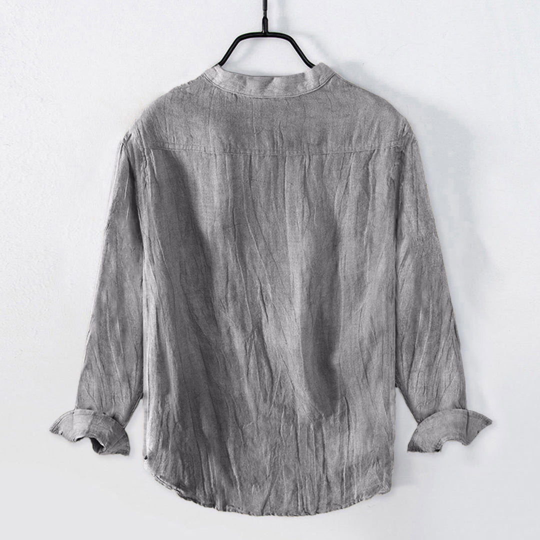 Buddha Stones Color sólido manga corta medio botón camisa lino y algodón hombres ropa - image 26