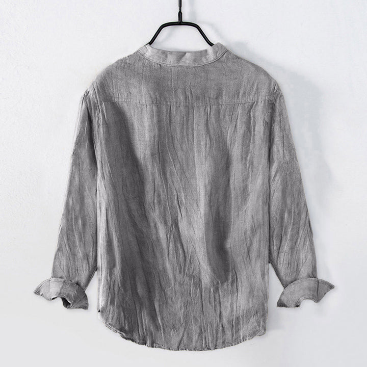 Buddha Stones Color sólido manga corta medio botón camisa lino y algodón hombres ropa - image 26