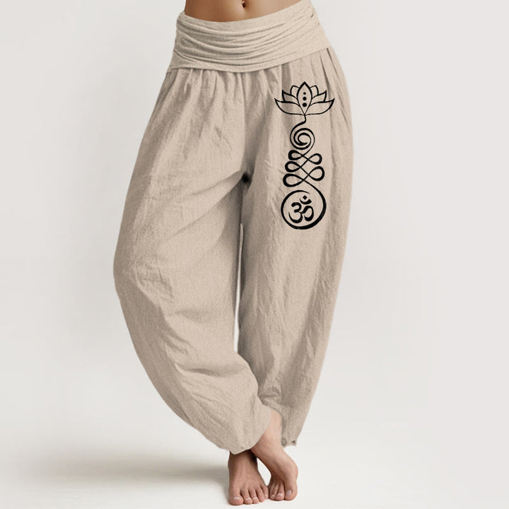 Pantalones harén de algodón con cintura elástica para mujer, con estampado de loto y Buddha Stones - Broncearse - US22，UK/AU26，EU54 (6XL) - image 14