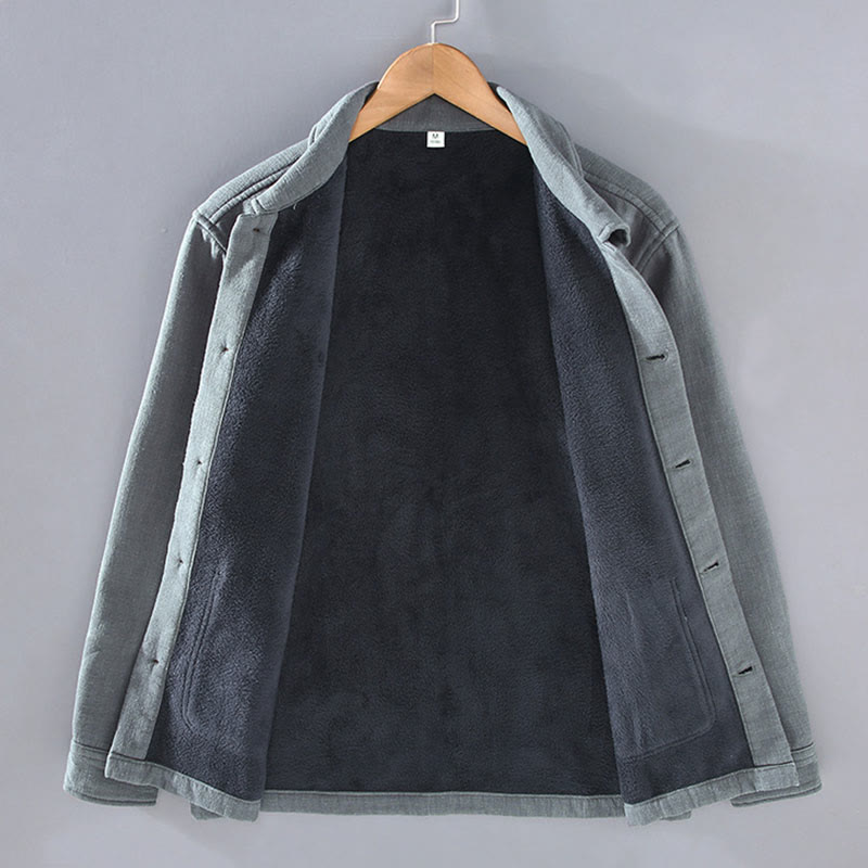 Chaqueta térmica Buddha Stones de manga larga, lisa, de lino y algodón ramio con forro polar y bolsillos para hombre - image 2