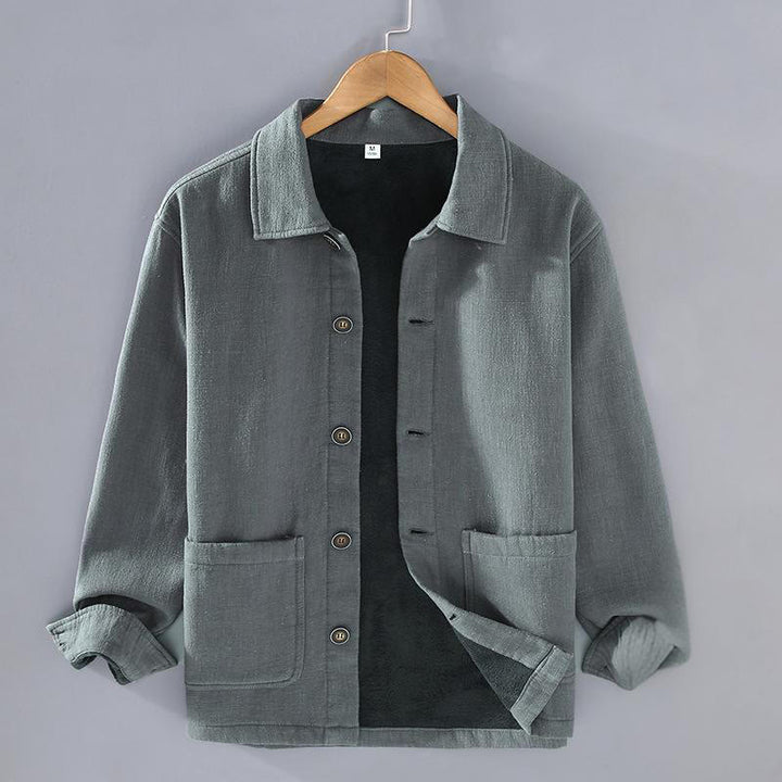 Chaqueta térmica Buddha Stones de manga larga, lisa, de lino y algodón ramio con forro polar y bolsillos para hombre - Gris pizarra claro - US/UK/AU42, EU52 (3XL) - image 0