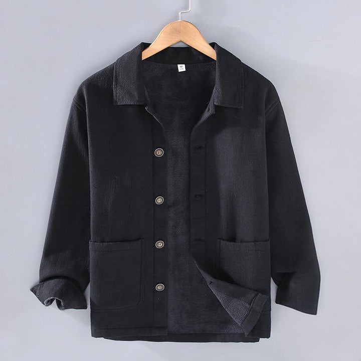 Chaqueta térmica Buddha Stones de manga larga, lisa, de lino y algodón ramio con forro polar y bolsillos para hombre - Negro - US/UK/AU42, EU52 (3XL) - image 11