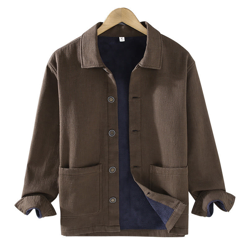 Chaqueta térmica Buddha Stones de manga larga, lisa, de lino y algodón ramio con forro polar y bolsillos para hombre - image 15
