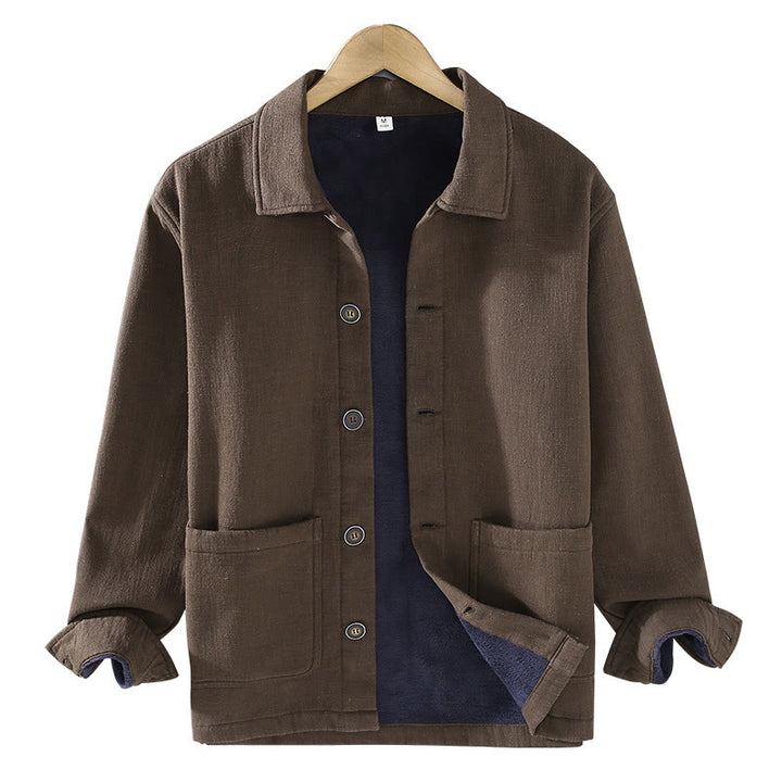 Chaqueta térmica Buddha Stones de manga larga, lisa, de lino y algodón ramio con forro polar y bolsillos para hombre - image 15