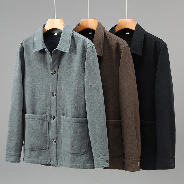 Chaqueta térmica Buddha Stones de manga larga, lisa, de lino y algodón ramio con forro polar y bolsillos para hombre - image 16