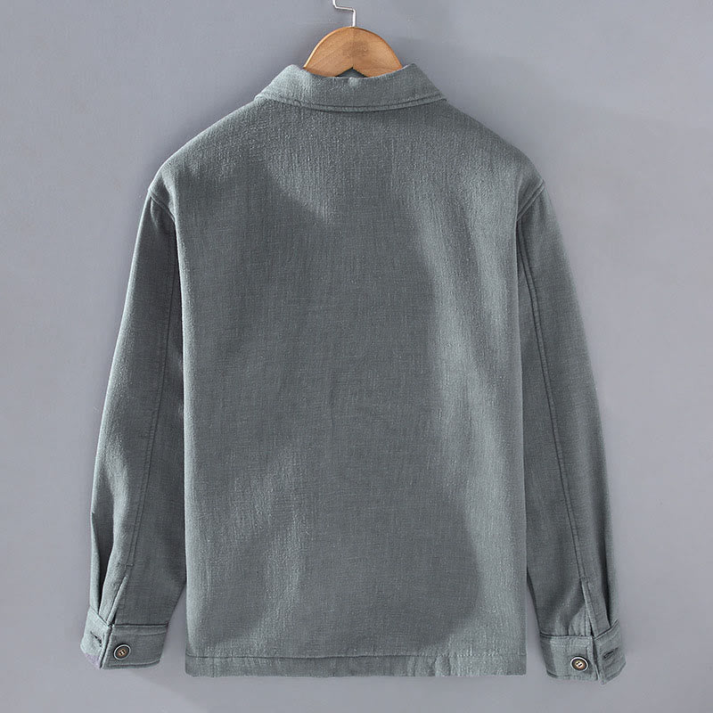 Chaqueta térmica Buddha Stones de manga larga, lisa, de lino y algodón ramio con forro polar y bolsillos para hombre - image 1