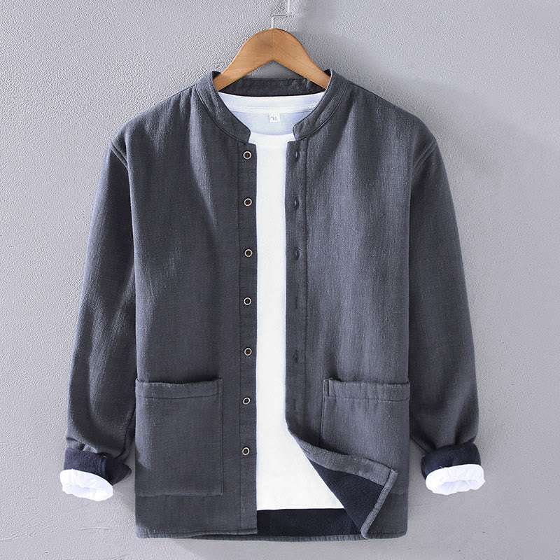 Chaqueta térmica de ramio con cuello alto, manga larga, forrada de felpa y bolsillos para hombre de Buddha Stones. - Gris pizarra claro - US/UK/AU42, EU52 (3XL) - image 2