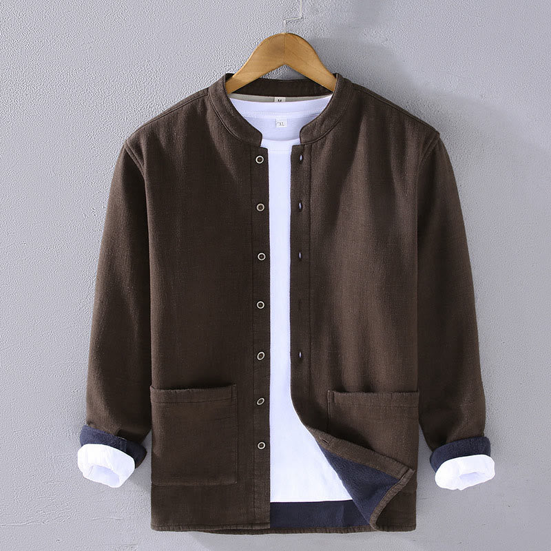 Chaqueta térmica de algodón ramio con forro polar y manga larga con cuello alto y bolsillos de Buddha Stones para hombre - Marrón silla de montar - US/UK/AU42, EU52 (3XL) - image 0