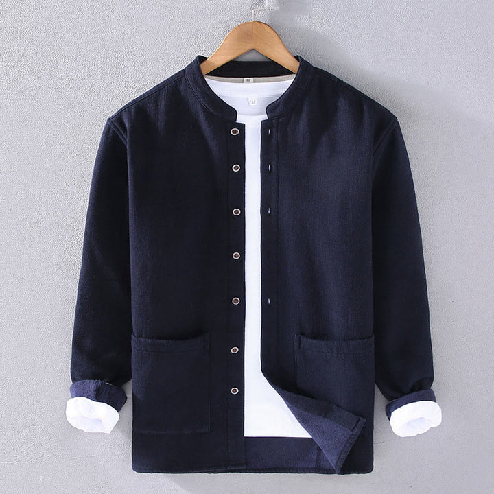 Chaqueta térmica de ramio con cuello alto, manga larga, forrada de felpa y bolsillos para hombre de Buddha Stones. - Azul medianoche - US/UK/AU42, EU52 (3XL) - image 3