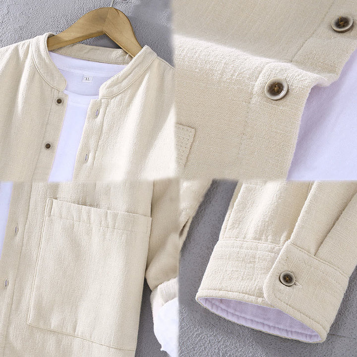 Chaqueta térmica de ramio con cuello alto, manga larga, forrada de felpa y bolsillos para hombre de Buddha Stones. - image 15