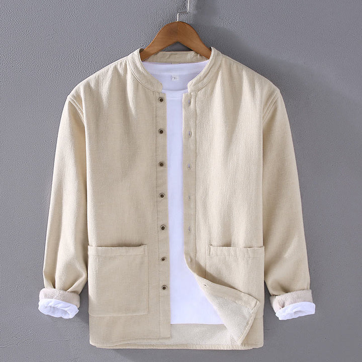 Chaqueta térmica de ramio con cuello alto, manga larga, forrada de felpa y bolsillos para hombre de Buddha Stones. - Beige - US/UK/AU42, EU52 (3XL) - image 4