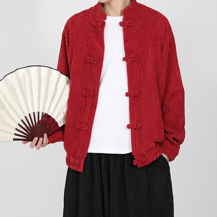 Chaqueta de pana de algodón de manga larga con botones de rana y bolsillos para hombre de Buddha Stones - image 11