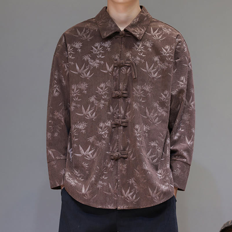 Chaqueta de traje Tang de algodón para hombre, de manga larga, con botones de rana y estampado de hojas y jacquard de Buddha Stones - image 31