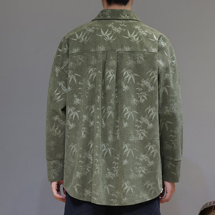 Chaqueta de traje Tang de algodón para hombre, de manga larga, con botones de rana y estampado de hojas y jacquard de Buddha Stones - image 20