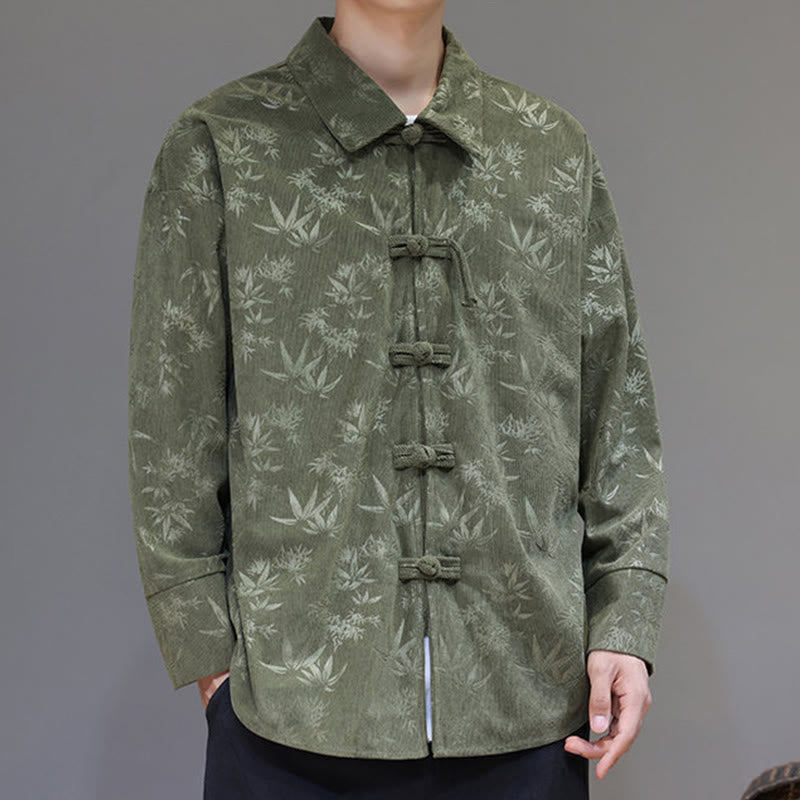Chaqueta de traje Tang de algodón para hombre, de manga larga, con botones de rana y estampado de hojas y jacquard de Buddha Stones - image 19