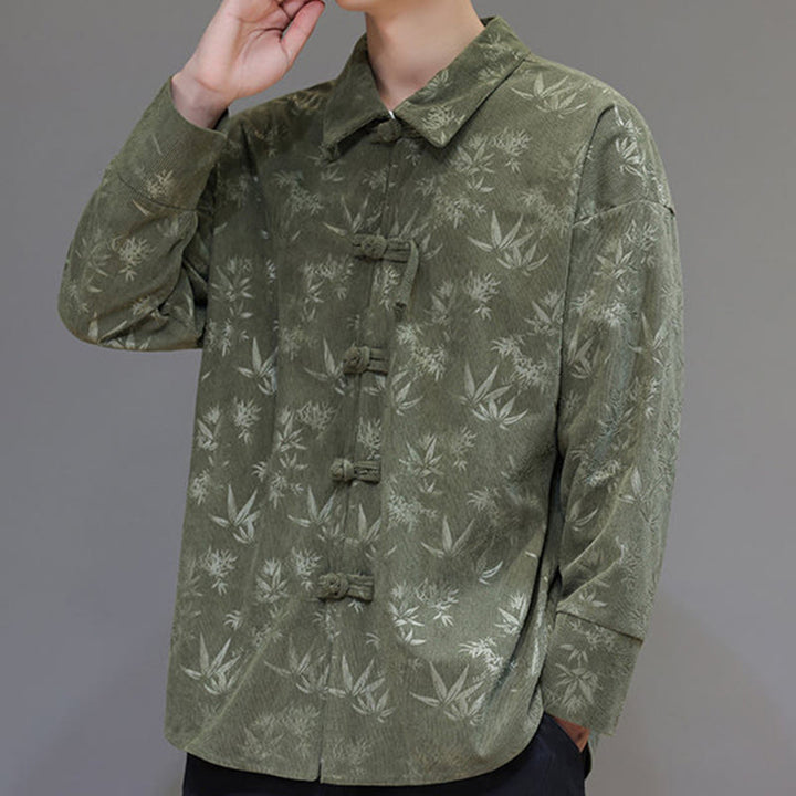 Chaqueta de traje Tang de algodón para hombre, de manga larga, con botones de rana y estampado de hojas y jacquard de Buddha Stones - image 21