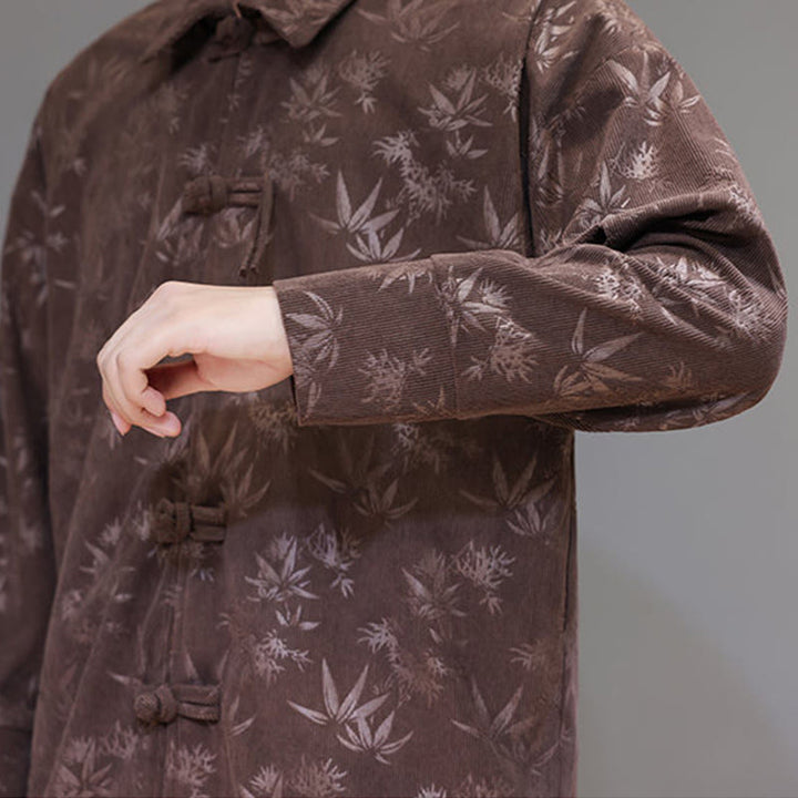 Chaqueta de traje Tang de algodón para hombre, de manga larga, con botones de rana y estampado de hojas y jacquard de Buddha Stones - image 36