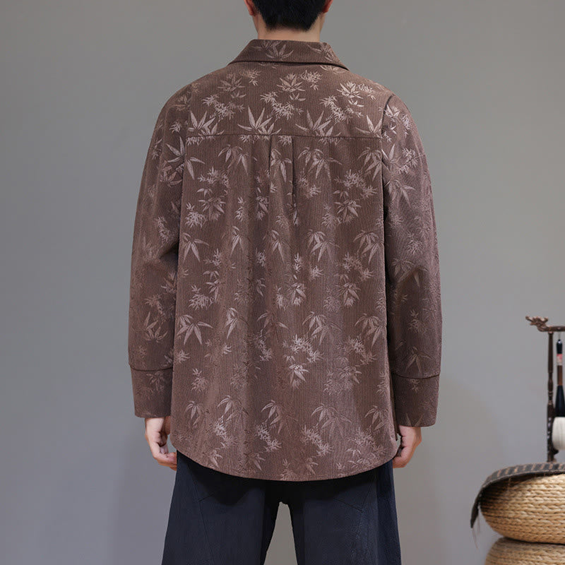 Chaqueta de traje Tang de algodón para hombre, de manga larga, con botones de rana y estampado de hojas y jacquard de Buddha Stones - image 27