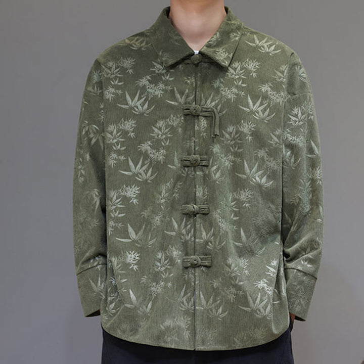 Chaqueta de traje Tang de algodón para hombre, de manga larga, con botones de rana y estampado de hojas y jacquard de Buddha Stones - image 22